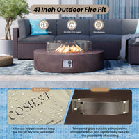 Outdoor Propane Fire Pit Coffee Table W Wind Guard, Amber Yellow Fire Glass