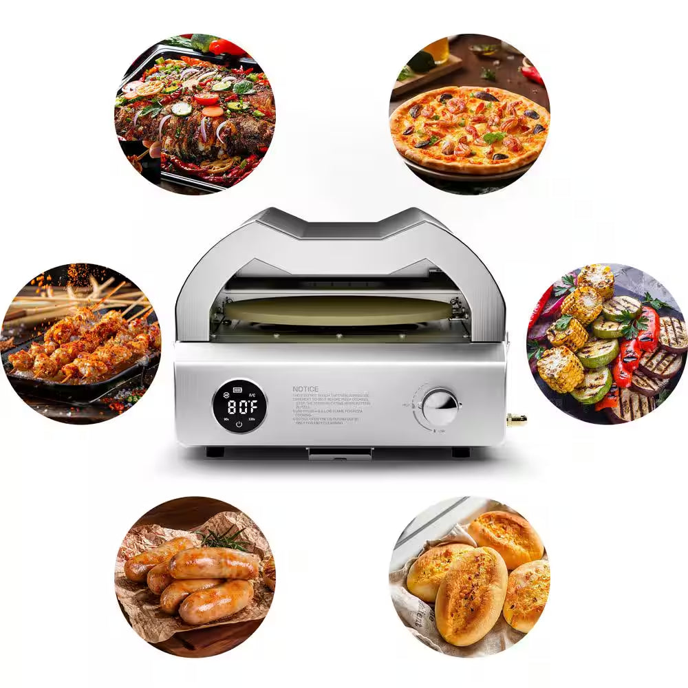 12 In. Propane Pizza Oven, Outdoor Pizza Oven in Black with Rotating Pizza Stone, Glove and Pizza Cutter — product view 11