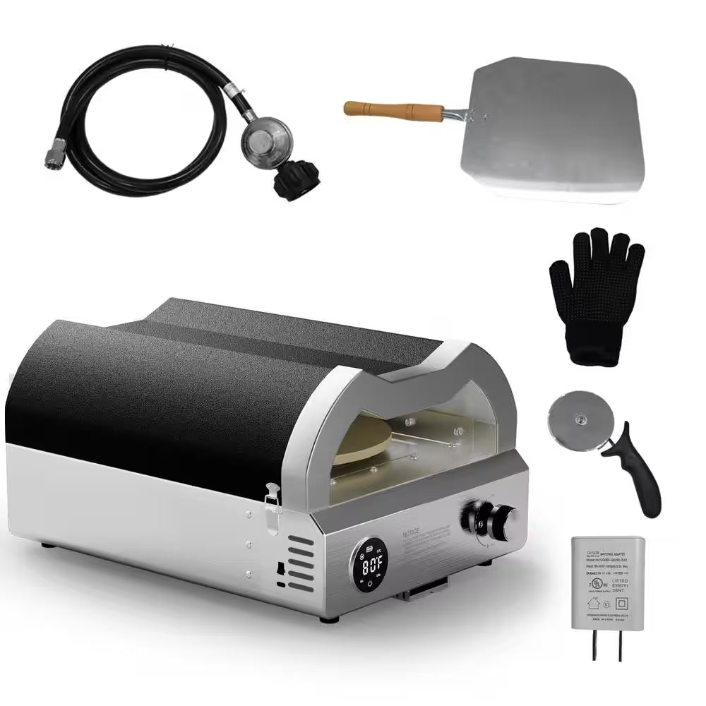 12 In. Propane Pizza Oven, Outdoor Pizza Oven in Black with Rotating Pizza Stone, Glove and Pizza Cutter — product view 2