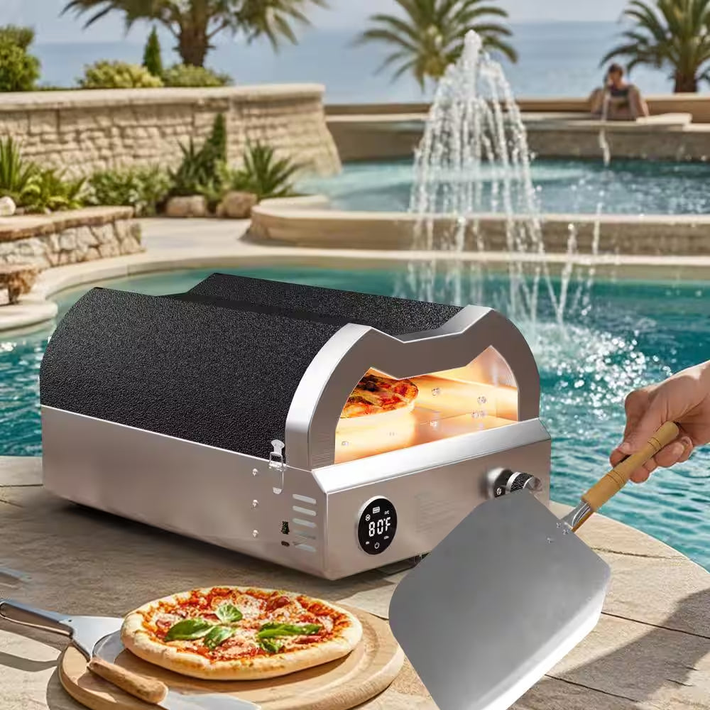 12 In. Propane Pizza Oven, Outdoor Pizza Oven in Black with Rotating Pizza Stone, Glove and Pizza Cutter — product view 3