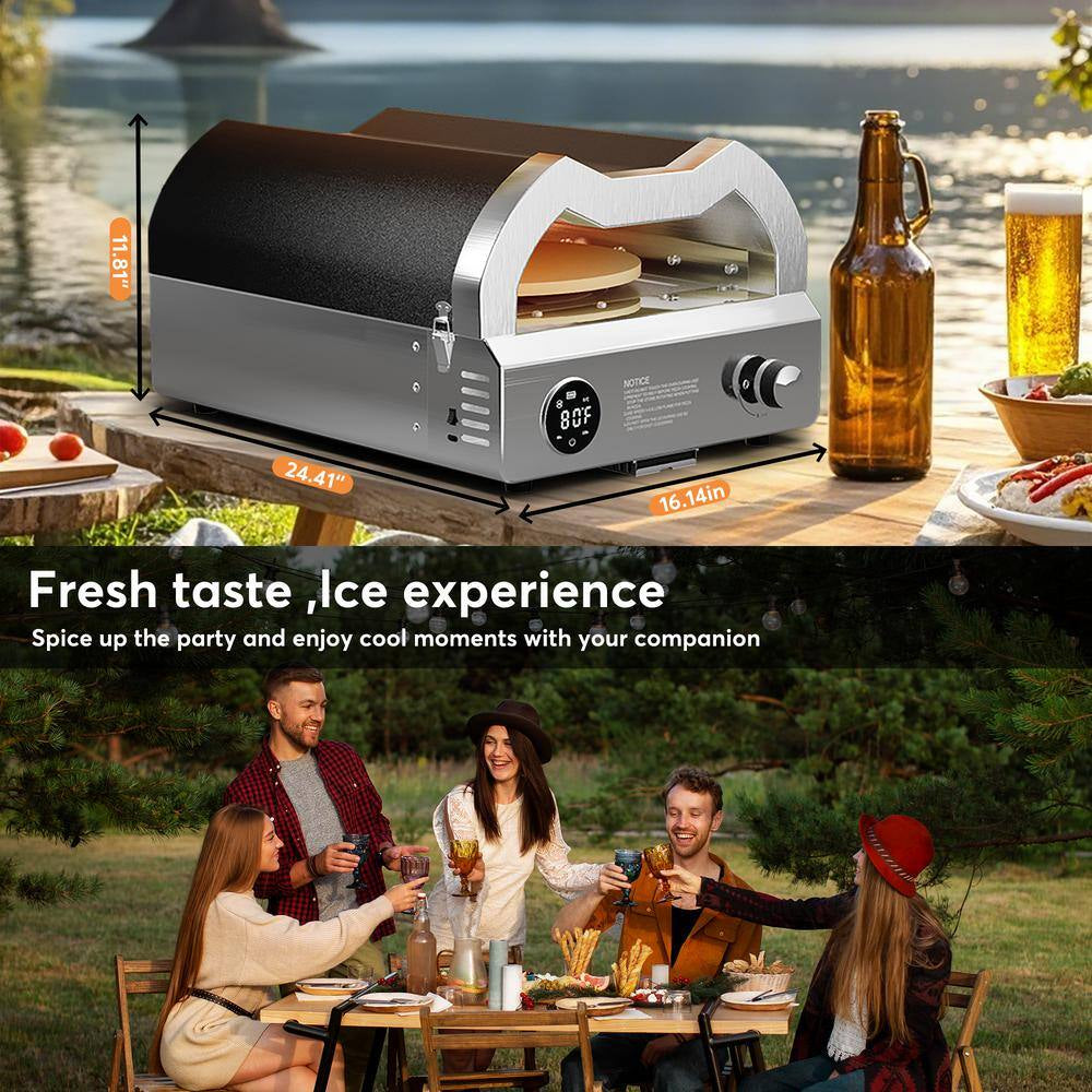 12 In. Propane Pizza Oven, Outdoor Pizza Oven in Black with Rotating Pizza Stone, Glove and Pizza Cutter — product view 4