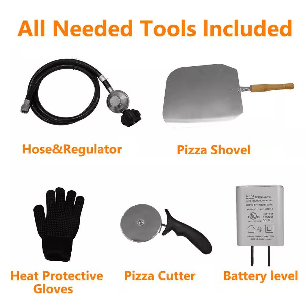 12 In. Propane Pizza Oven, Outdoor Pizza Oven in Black with Rotating Pizza Stone, Glove and Pizza Cutter — product view 5