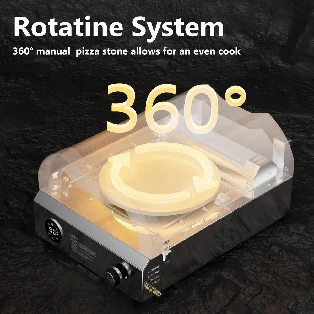 12 In. Propane Pizza Oven, Outdoor Pizza Oven in Black with Rotating Pizza Stone, Glove and Pizza Cutter — product view 7