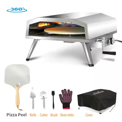 Propane Pizza Oven Built for Fast Outdoor Cooking, 16 Inch Rotating Stone, 19,100 BTU, Stainless Steel