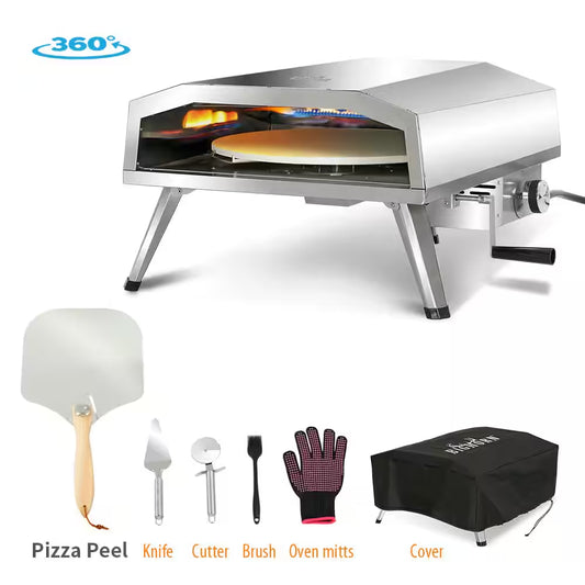16 In. Propane Pizza Oven, Outdoor Pizza Oven in Stainless Steel, W/Rotating Pizza Stone