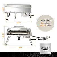 16 In. Propane Pizza Oven, Outdoor Pizza Oven in Stainless Steel, W/Rotating Pizza Stone — product view 3