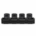 Home Theater Seats Built for Luxury Viewing, Faux Leather, Power Recline, USB Ports, 4-Seat Set