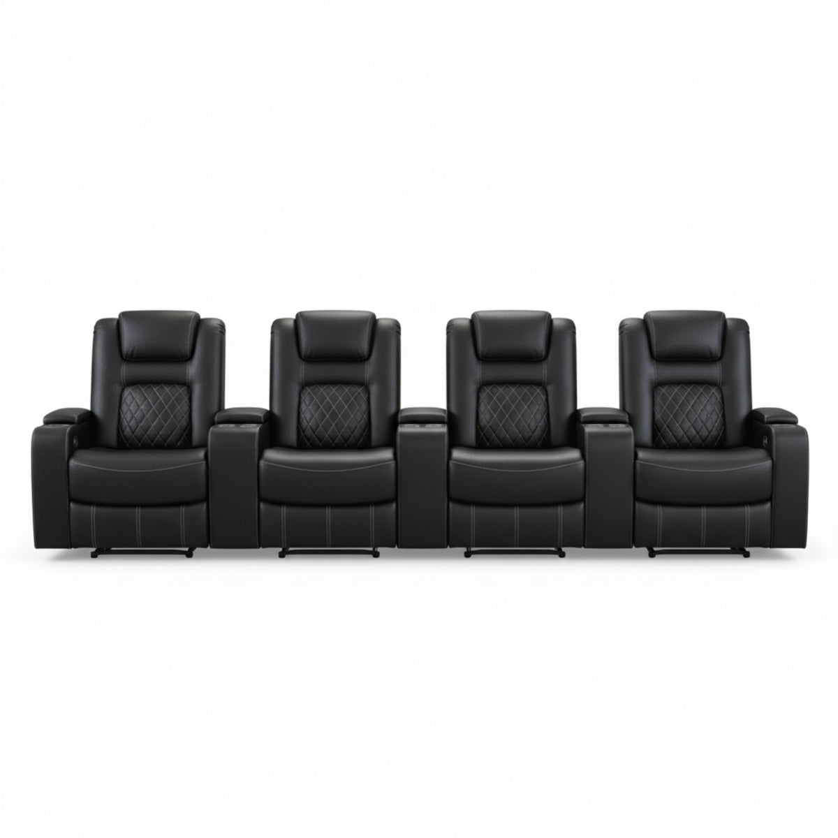 36.22" W Luxury Individual Seat Top Faux Leather Home Theater Seat Recliners Quadruple Seat with USB & Dual Cup Holders & Arm Storage (Set of 4)