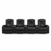 36.22" W Luxury Individual Seat Top Faux Leather Home Theater Seat Recliners Quadruple Seat with USB & Dual Cup Holders & Arm Storage (Set of 4)