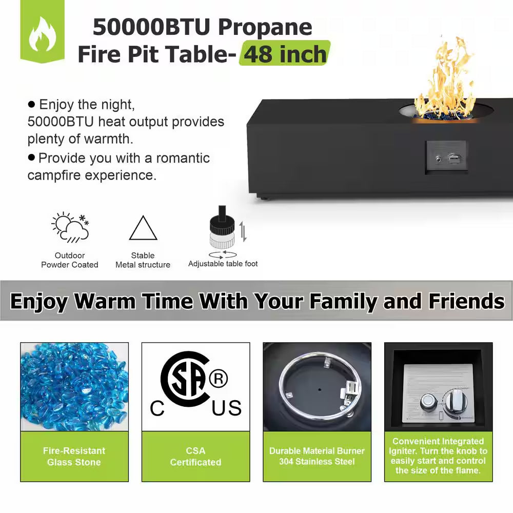 48 In, 50,000 BTU Black Coating Steel Outdoor Fire Table Propane Gas Fire Pit Table — product view 5