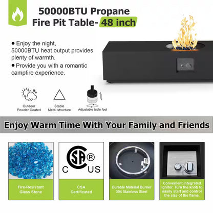 48 In, 50,000 BTU Black Coating Steel Outdoor Fire Table Propane Gas Fire Pit Table — product view 5