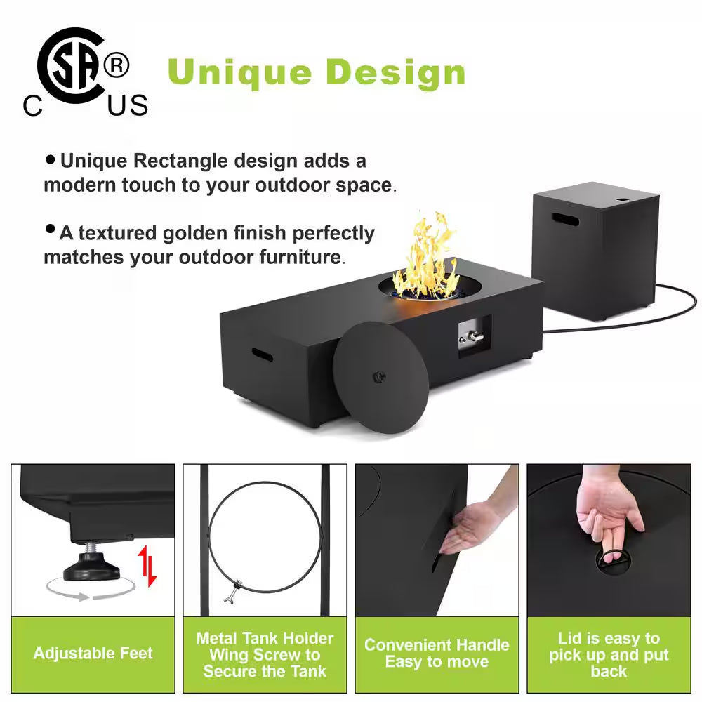 48 In, 50,000 BTU Black Coating Steel Outdoor Fire Table Propane Gas Fire Pit Table — product view 6