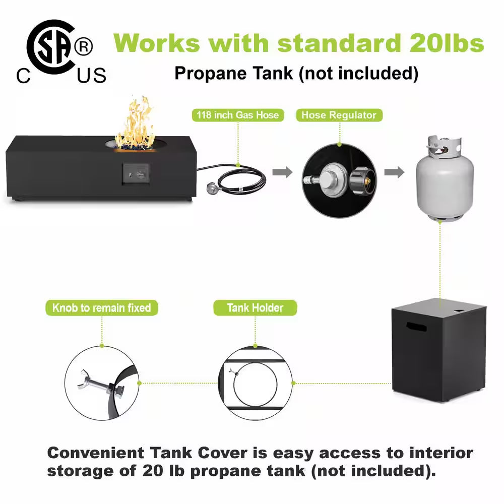 48 In, 50,000 BTU Black Coating Steel Outdoor Fire Table Propane Gas Fire Pit Table — product view 7