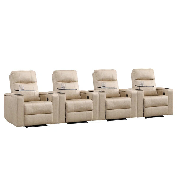 Home Theater Recliners Built for Comfort, Power Reclining, USB Charging, Cup Holders, Set of 4