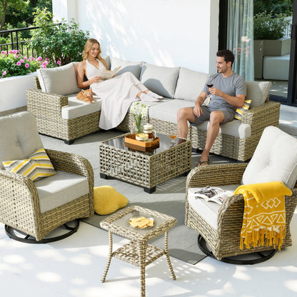 9 Pieces Patio Furniture Set outside Furniture Wicker Patio Conversation Set with Swivel Chairs, Outdoor Furniture for Garden, Gray — product view 10