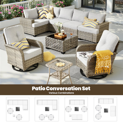 9 Pieces Patio Furniture Set outside Furniture Wicker Patio Conversation Set with Swivel Chairs, Outdoor Furniture for Garden, Gray — product view 13