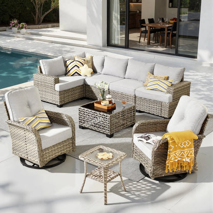 9 Pieces Patio Furniture Set outside Furniture Wicker Patio Conversation Set with Swivel Chairs, Outdoor Furniture for Garden, Gray — product view 15