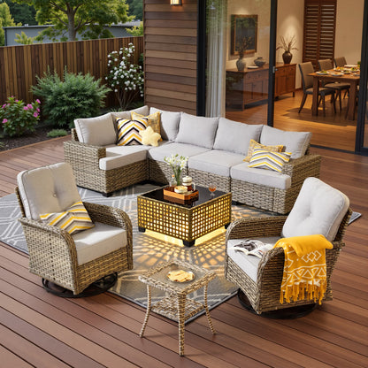 9 Pieces Patio Furniture Set outside Furniture Wicker Patio Conversation Set with Swivel Chairs, Outdoor Furniture for Garden, Gray — product view 2