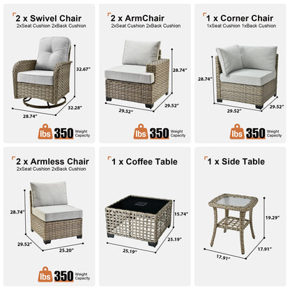 9 Pieces Patio Furniture Set outside Furniture Wicker Patio Conversation Set with Swivel Chairs, Outdoor Furniture for Garden, Gray — product view 3