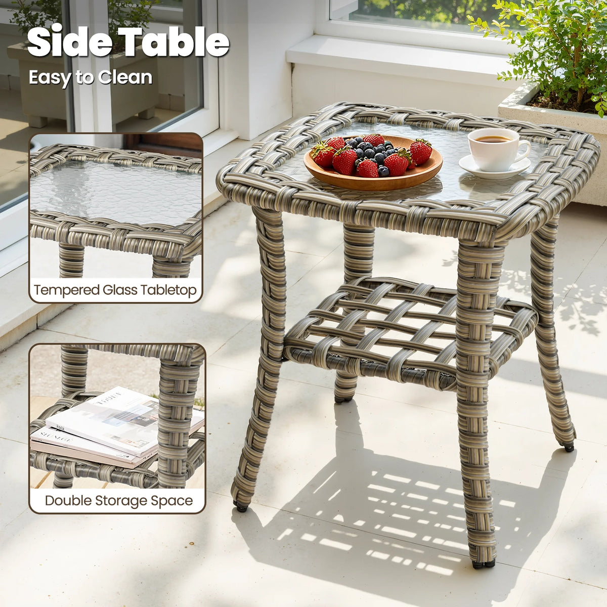 9 Pieces Patio Furniture Set outside Furniture Wicker Patio Conversation Set with Swivel Chairs, Outdoor Furniture for Garden, Gray — product view 4