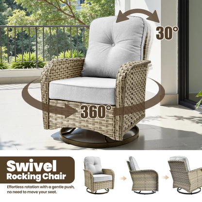 9 Pieces Patio Furniture Set outside Furniture Wicker Patio Conversation Set with Swivel Chairs, Outdoor Furniture for Garden, Gray — product view 9