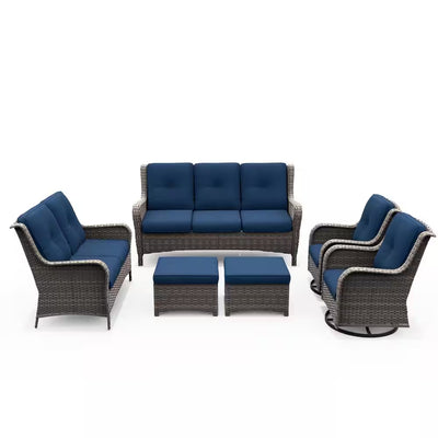6-Piece Patio Conversation Set with Blue Cushions