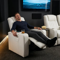 Faux Leather Home Theater Recliner Built for Comfort, Power Reclining, USB Charging, Cup Holders — Lifestyle